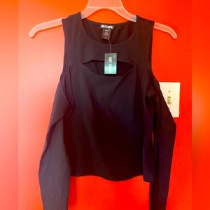 Black Cutout Cold Shoulder Girls Long-
Sleeve Top